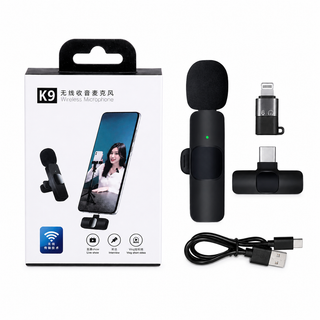 میکروفن یقهای بیسیم K9 | گیرنده Type-C به همراه تبدیل Lightning